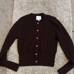 Pink Rose Dark Brown Cable Knit Cardigan